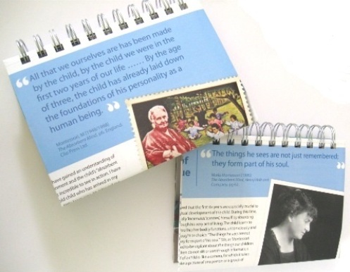 More images of the recycled notebooks made out of the publication, Montessori Voices